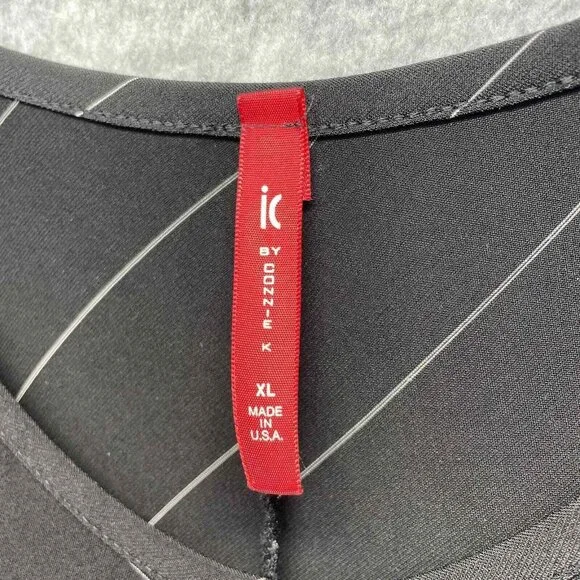 IC By Connie K Dress Womens XL Stretch Jersey Black Asymmetrical Hem Striped - Picture 7 of 11